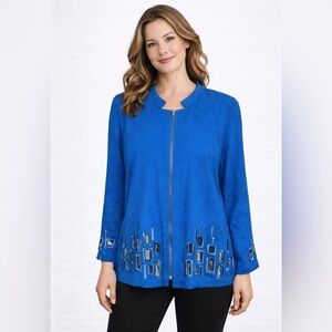 Bob Mackie Blue SAPPHIRE Moleskin Funky MOD Cut-Out 3/4 Rich Jacket size L